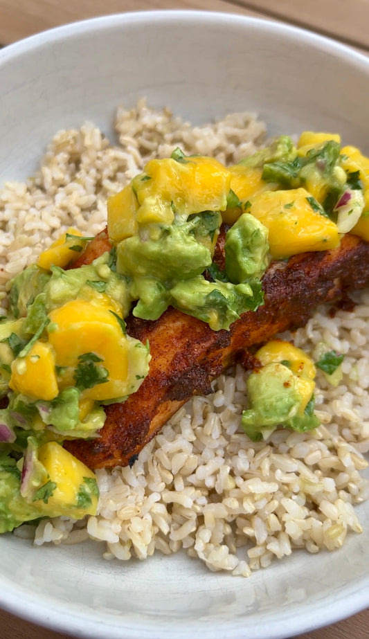 Chipotle Salmon with Mango Avocado Salsa