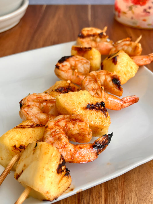 Shrimp and pineapple skewers