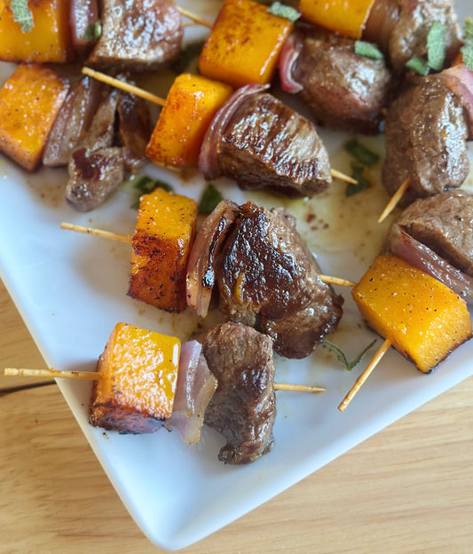 Butternut Squash Steak Tip Skewers