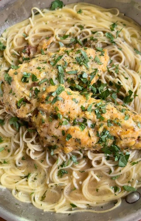 Lobster Francaise with angel hair pasta