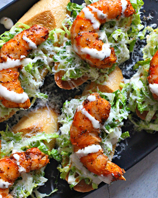 Cajun Shrimp Caesar Salad Crostini