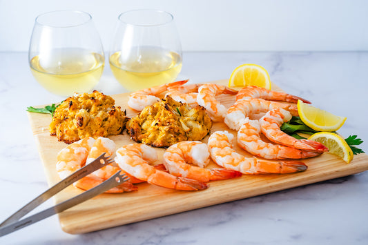 Crab cakes and shrimp cocktail appetizer sampler