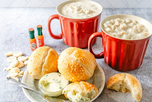 New England clam chowder combo with rolls