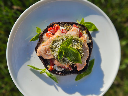 Portobello Pesto Pizza with Organic Salmon