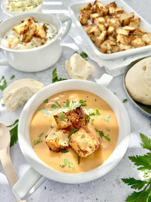 Lobster Bisque with Garlic Croutons