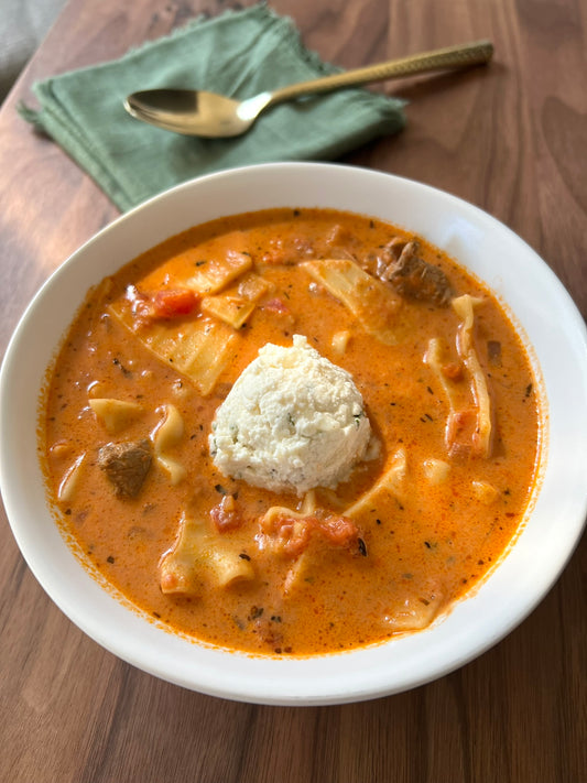 Steak Tip Lasagna Soup