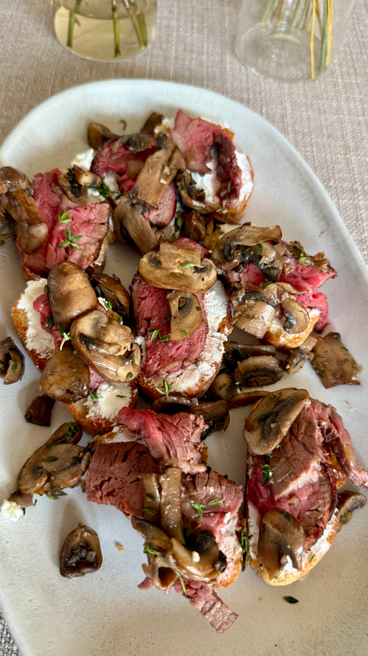 Steak and Mushroom Thyme Crostini