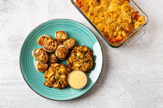 Scallop, Crab Cake and Lobster Mac Combo